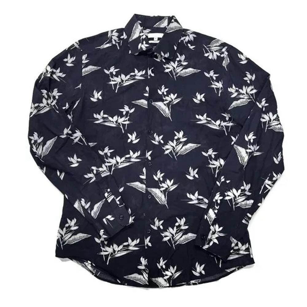REISS Mens Button Down Shirt Navy White Floral Medium